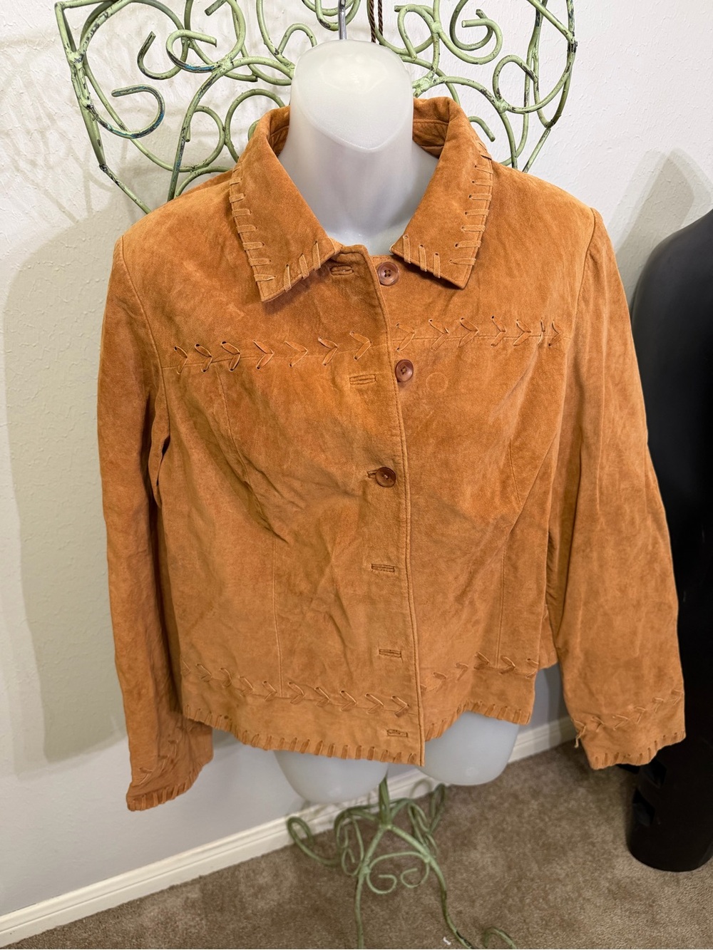 Women's Suede Leather Jacket in Cognac Brown